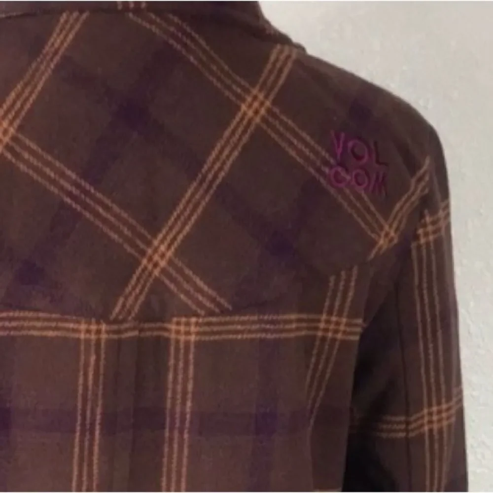 Volcom Plaid Purple and Brown Pea Coat Size SP